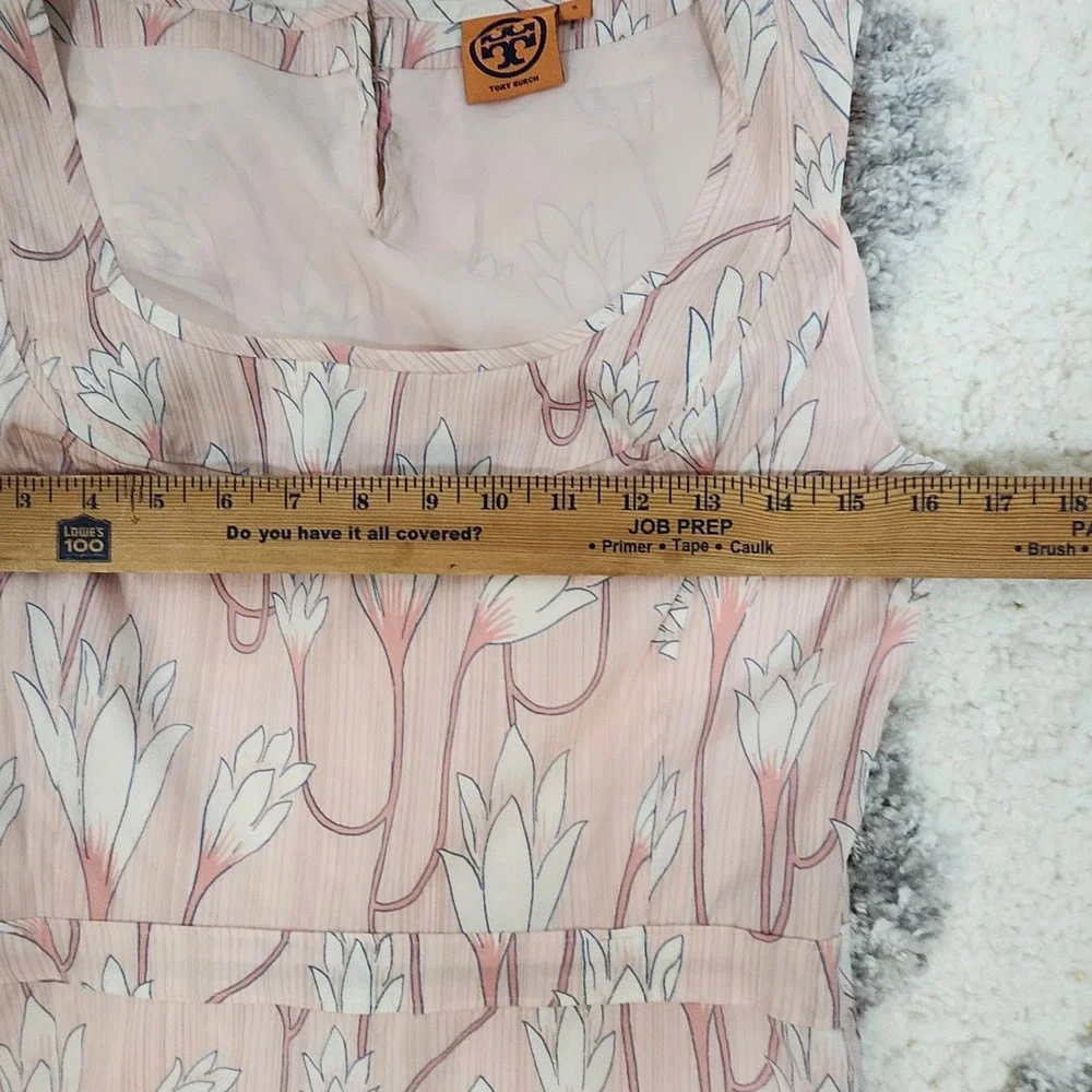 Tory‎ Burch Floral Print Square Neck Sleeveless Dress Pink White Size 6 - Picture 8 of 10